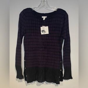 NWT Croft & Barrow Lettuce Edge Tunic Sweater Plum Black Buttons Size Large